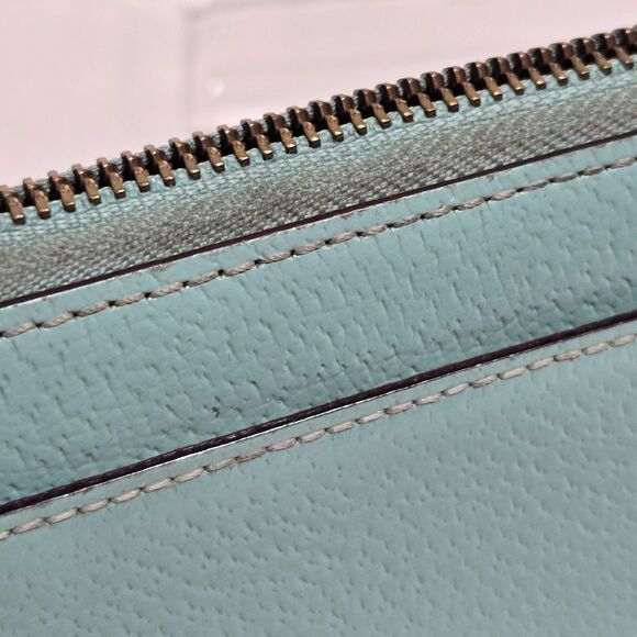 Kate Spade Spencer Zip Around Wallet Turquoise Robins egg Blue Cow Leather Gold - Picture 6 of 12